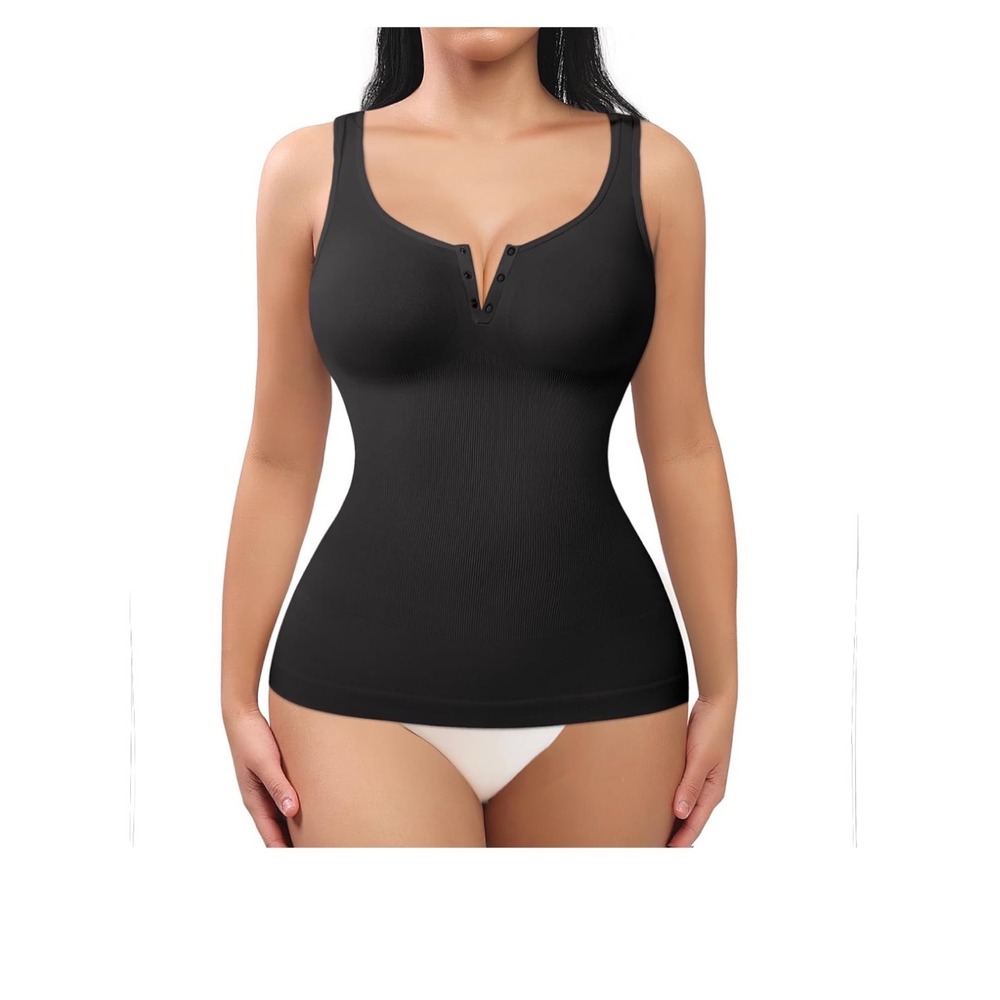 Miguofan Shapewear Tank Top Women Medium Black Tummy Control Henley Camis button
